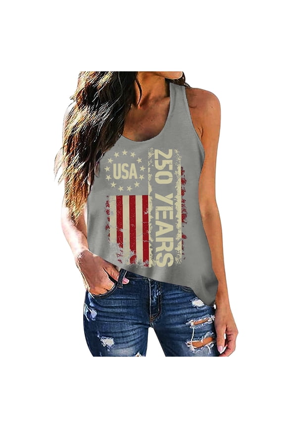 250th Anniversary USA Shirt 4th of July Tank Tops for Women Patriotic Shirts for Women USA Tank Top Sleeveless Workout Tank Tops Woman Summer Athletic Racerback Outfits Light Gray, M