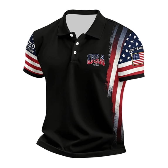 WEIWEN American Flag Polo Shirt Men 4th of July T-Shirts USA Patriotic Golf Shirts Short Sleeve 1776 Tops Mens 250 Anniversary USA Polos Black 5XL