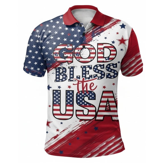WEIWEN American Flag Polo Shirt Men Fourth of July Patriotic Shirts Short Sleeve Classic Loose Fit Polo Shirt Big and Tall Mens Tops Red M