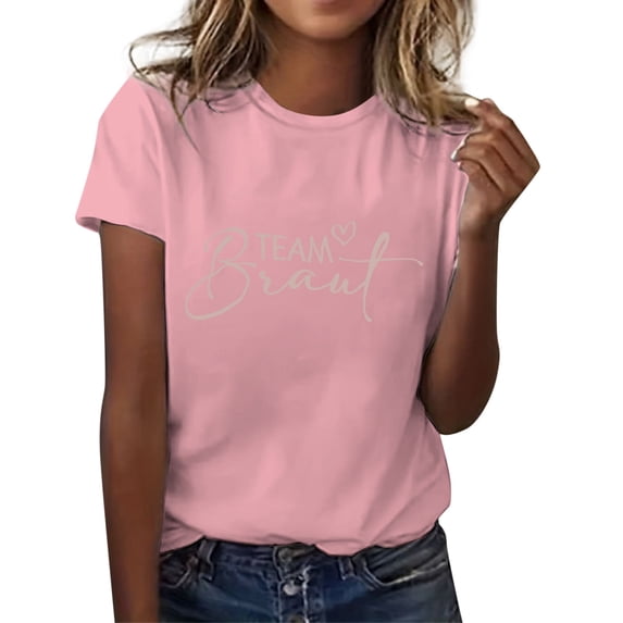 WEIWEN Braut T Shirts for Women Party Outfits for Bride Squad Casual Basic Tees Womens Summer Tops for Wedding Bride Shirts Pink, XL