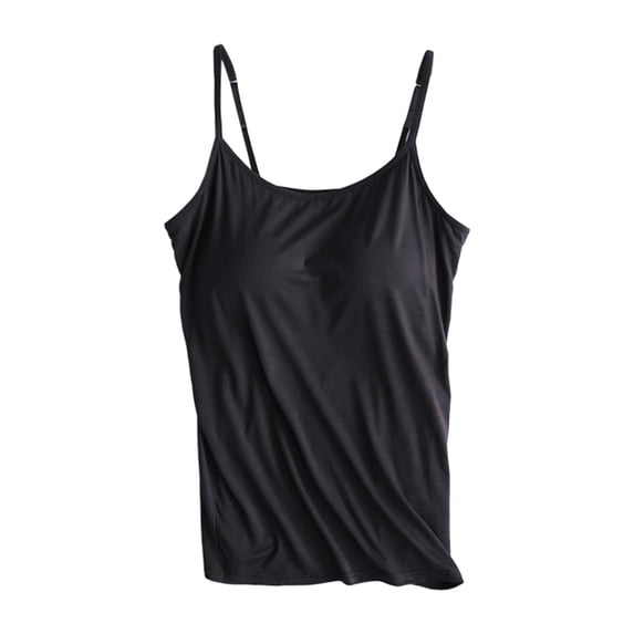 WEIWEN Built in Bra Tank Tops for Women Camisole Tops Adjustable Spaghetti Strap Shelf Bras Padded Shirt Going Out Sport Undershirts Black, L