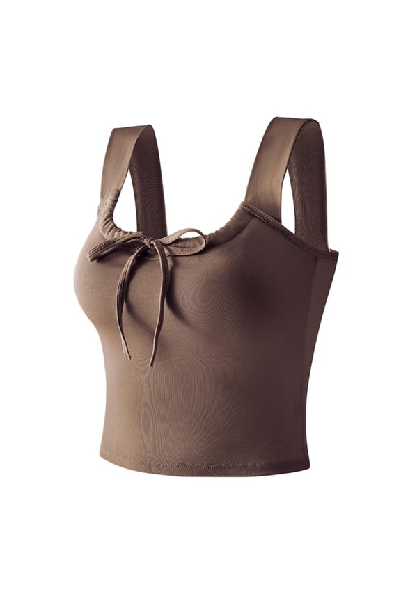 Cropped Tank Tops for Women Trendy Slim Fit Tie Bustier Wide Strap Sleeveless Cami Shirts Going Out Crop Tops for Women Summer Clothes Coffee, M