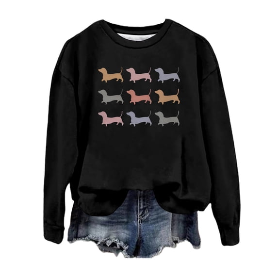 WEIWEN Dachshund Sweatshirt for Women Weenie Mama Shirt Dog Lover Long Sleeve Fall Outfits for Women Sweaters Womens Tops Dressy Casual Fashion Clothing Black, XL