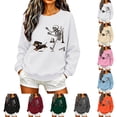 thumbnail image 1 of WEIWEN Dog Mama Sweatshirt for Women Funny Skeleton Chasing Dachshund Print Crewneck Long Sleeve Halloween Outfits for Women Going Out Tops Fall Sweaters Women's Clothing XXL, 1 of 5
