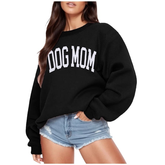 WEIWEN Dog Mom Sweatshirt for Women Dog Lover Sweatshirts Funny Graphic Sweaters Mama Pullover Tops Womens Fall Fashion Clothing Black, S