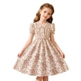 thumbnail image 1 of WEIWEN Flower Girl Dress Holiday Playwear Summer V Neck Puff Sleeve Floral Smocked Waist Party Flowy A Line Dresses Girls Clothes Beige, 8 Years, 1 of 8
