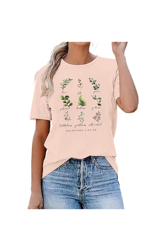 Fruit of The Spirit Christian Shirts for Women Trendy 2026 Basic Tees Short Sleeve Summer Tops Dressy Casual Inspirational Religious Botanical Tshirts Pink, S