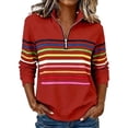thumbnail image 1 of WEIWEN Half Zip Up Sweatshirt for Women Trendy 2026 Rainbow Striped Collared Long Sleeve Shirts for Women Dressy Casual Fall Outfits Women's Fashion Clothing Red, S, 1 of 4