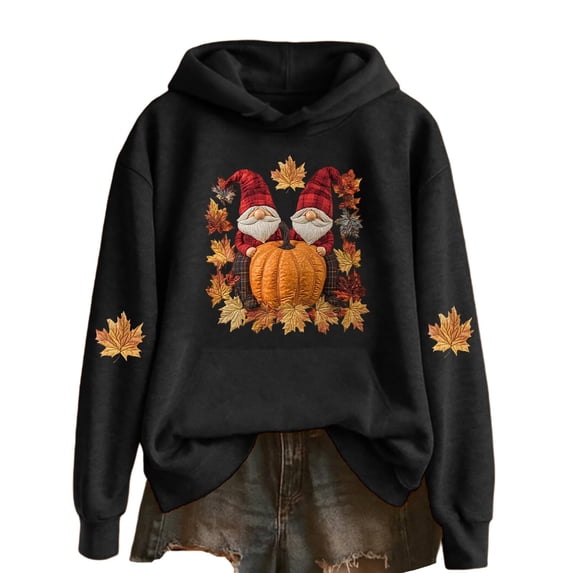 WEIWEN Halloween Hoodies for Women Lightweight Pumpkin Maple Leaf Graphic Halloween Sweatshirt for Women Thanksgiving Outfit Hooded Tops Womens Fall Fashion Clothing Black, XXL