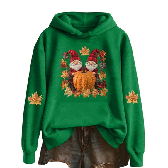 WEIWEN Halloween Hoodies for Women Lightweight Pumpkin Maple Leaf Graphic Halloween Sweatshirt for Women Thanksgiving Outfit Hooded Tops Womens Fall Fashion Clothing Dark Green, S