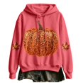 thumbnail image 1 of WEIWEN Halloween Hoodies for Women Trendy Sparkly Pumpkin Maple Leaf Graphic Long Sleeve Halloween Sweatshirt for Women Thanksgiving Outfit Hooded Tops Womens Fall Fashion Clothing Pink, S, 1 of 2