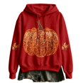 thumbnail image 1 of WEIWEN Halloween Hoodies for Women Trendy Sparkly Pumpkin Maple Leaf Graphic Long Sleeve Halloween Sweatshirt for Women Thanksgiving Outfit Hooded Tops Womens Fall Fashion Clothing Red, S, 1 of 4