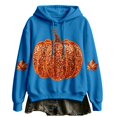 thumbnail image 1 of WEIWEN Halloween Hoodies for Women Trendy Sparkly Pumpkin Maple Leaf Graphic Long Sleeve Halloween Sweatshirt for Women Thanksgiving Outfit Hooded Tops Womens Fall Fashion Clothing Sky Blue, L, 1 of 3
