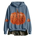 thumbnail image 1 of WEIWEN Halloween Hoodies for Women Trendy Sparkly Pumpkin Maple Leaf Graphic Long Sleeve Halloween Sweatshirt for Women Thanksgiving Outfit Hooded Tops Womens Fall Fashion Clothing Navy, XL, 1 of 2