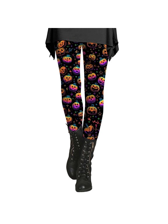 Halloween Leggings for Women High Waisted Athletic Workout Yoga Pants Tummy Control Fall Winter Tights #W02-Black, M