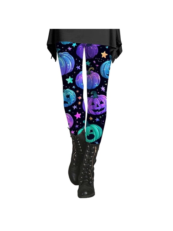 Halloween Leggings for Women High Waisted Athletic Workout Yoga Pants Tummy Control Fall Winter Tights #W04-Purple, S