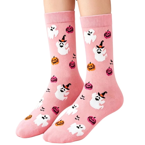 WEIWEN Halloween Socks for Women Men Crew Funny Cute Spooky Season Crew Socks 1 Pair Novelty Fun Halloween Gifts Light Pink, One Size