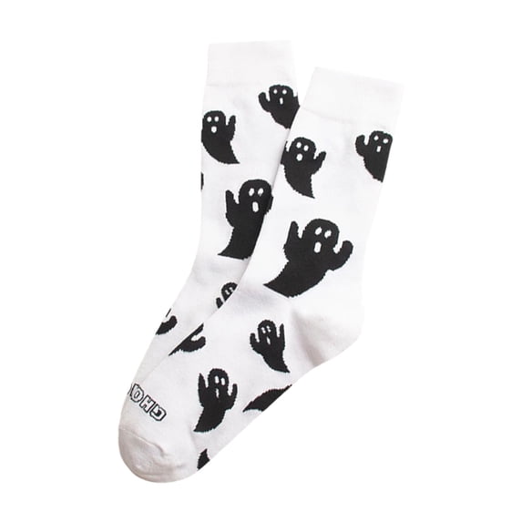 WEIWEN Halloween Socks for Women Men Novelty Ghost Graphic Mid Calf Crew Socks Halloween Gifts for Men Women Unisex Stocking White, One Size