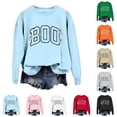 thumbnail image 1 of WEIWEN Halloween Sweatshirt for Women Cute BOO Graphic Shirts Crewneck Embroidered Ghost Pullover Fall Sweaters for Women Outfits Tops Women's Clothing Green, S, 1 of 5