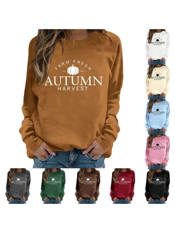 Halloween Sweatshirt for Women Farm Fresh Pumpkin Pullover Sweaters Funny Autumn Harvest Shirts Pullover Tops Womens Fall Fashion Clothing Pink, S