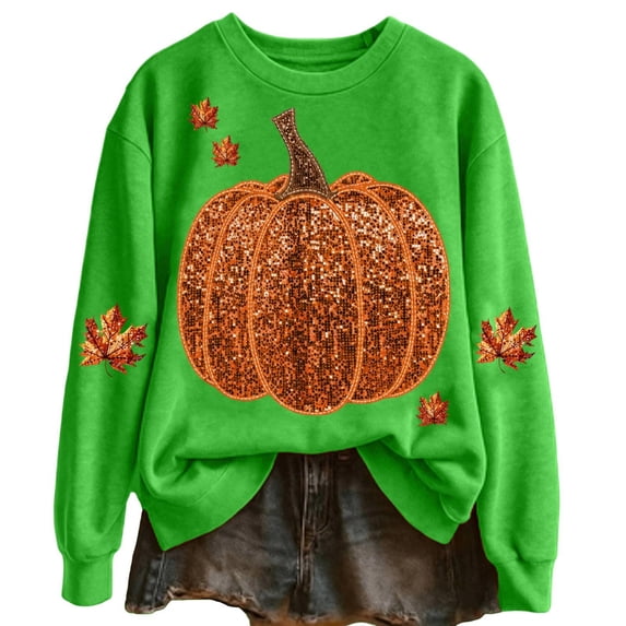 WEIWEN Halloween Sweatshirt for Women Fashion Maple Leaf Pumpkin Print Fall Outfits for Women Long Sleeve Going Out Tops Dressy Casual Thanksgiving Sweaters Women's Clothing XXXL