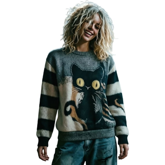 WEIWEN Halloween Sweatshirt for Women Oversized Cat Spooky Face Printed Long Sleeve Fall Sweaters for Women Plus Size Tops Womens Fall Fashion Clothing Black, XXXXL