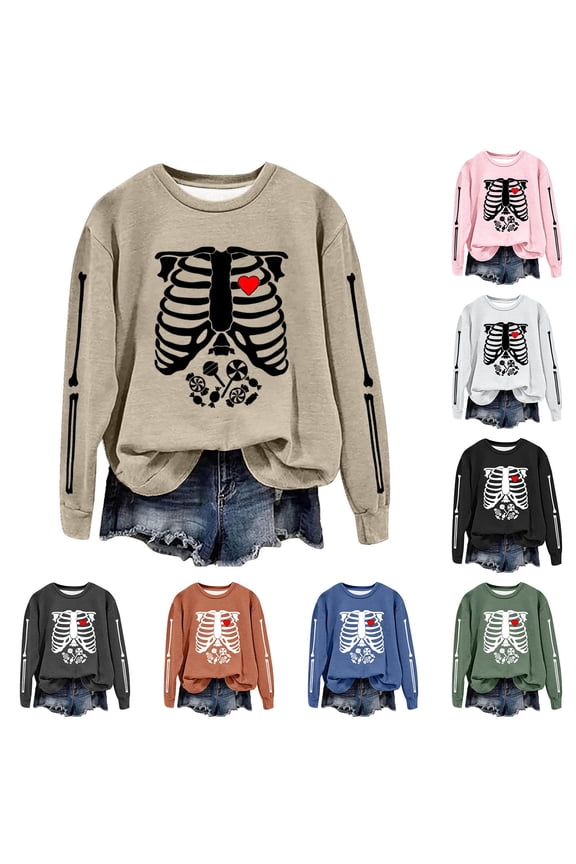 Halloween Sweatshirt for Women X-Ray Skeleton Maternity Sweaters Funny Pregnancy Announcement Crewneck Pullover Tops Women's Clothing Black, S