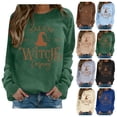 thumbnail image 1 of WEIWEN Halloween Sweatshirts for Women 1692 Salem Broom Co Graphic Pullover Crewneck Long Sleeve Shirts 2026 Fall Outfits Womens Fall Fashion Clothing Khaki, M, 1 of 5