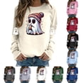 thumbnail image 1 of WEIWEN Halloween Sweatshirts for Women Cute Ghost Drinking Coffee Sweaters Pumpkin Printed Fall Outfits for Women Long Sleeve Shirts Women's Clothing Womens Tops White, XXL, 1 of 5