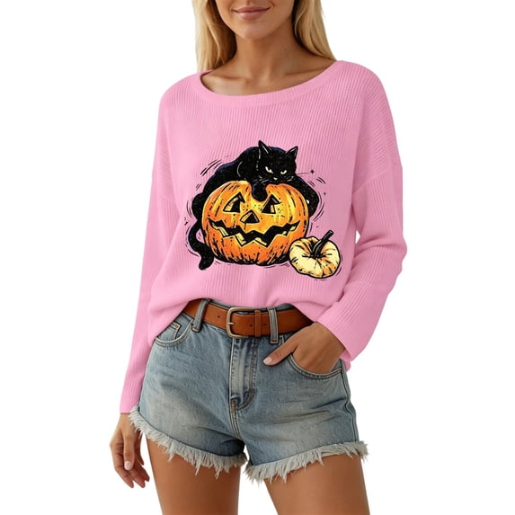 WEIWEN Halloween Sweatshirts for Women Halloween Sweatshirt Womens Halloween Shirts Salem Apothecary Graphic Pullover Hocus Pocus Long Sleeve Tops Pink, S