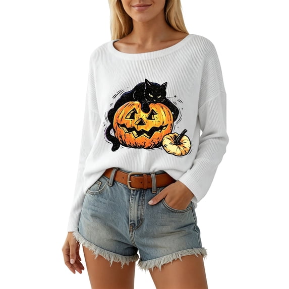 WEIWEN Halloween Sweatshirts for Women Halloween Sweatshirt Womens Halloween Shirts Salem Apothecary Graphic Pullover Hocus Pocus Long Sleeve Tops White, XXL