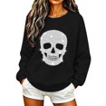 thumbnail image 1 of WEIWEN Halloween Sweatshirts for Women Oversized Skull Printed Long Sleeve Fall Outfits Halloween Sweaters for Women Going Out Tops Women's Clothing Spooky Season Clothes Black, XXL, 1 of 5