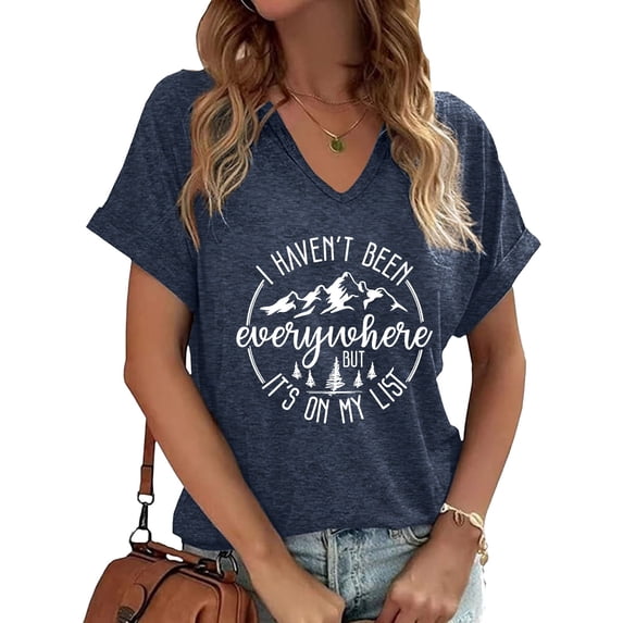 WEIWEN Hiking T Shirts for Women I Haven't Been Everywhere But It's On My List Tshirts Shirts Camping Adventure Travel Lover Tees Tops Navy Size S