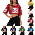 thumbnail image 1 of WEIWEN Shirts for Women Hop V Neck Crop Tops Streetwear Short Sleeve Mesh Number Graphic Tees for Women Football Soccer T Shirts Going Out Tshirts Black, XL, 1 of 6