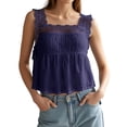 thumbnail image 1 of WEIWEN Lace Tank Tops for Women Lace Side Tie Tank Top Sleeveless Flowy Ruffle Cami Shirts Summer Going Out Crop Tops Navy, L, 1 of 5