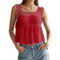 thumbnail image 1 of WEIWEN Lace Tank Tops for Women Lace Side Tie Tank Top Sleeveless Flowy Ruffle Cami Shirts Summer Going Out Crop Tops Red, L, 1 of 5
