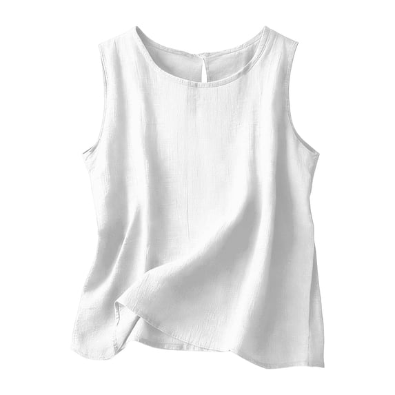 WEIWEN Linen Tank Tops for Women Summer Casual Oversized Camisole Crew Neck Sleeveless Linen Shirts 2026 Loose Fit Lightweight Gauze Blouses White, XXXL