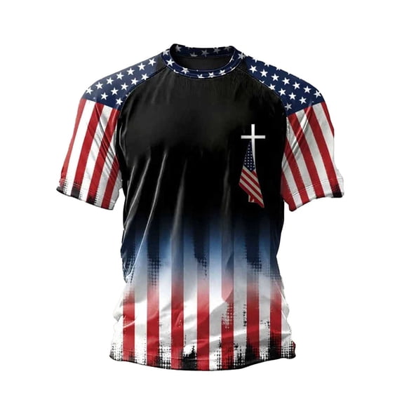 WEIWEN Men's 4th of July T-Shirts Cross USA Flag 4th July American Star Stripes Patriotic T Shirts for Man Red White and Blue Tshirts Muscle Tops Black, S