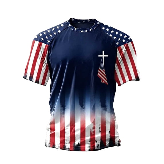 WEIWEN Men's 4th of July T-Shirts Cross USA Flag 4th July American Star Stripes Patriotic T Shirts for Man Red White and Blue Tshirts Muscle Tops Navy, XL
