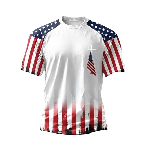 WEIWEN Men's 4th of July T-Shirts Cross USA Flag 4th July American Star Stripes Patriotic T Shirts for Man Red White and Blue Tshirts Muscle Tops White, L
