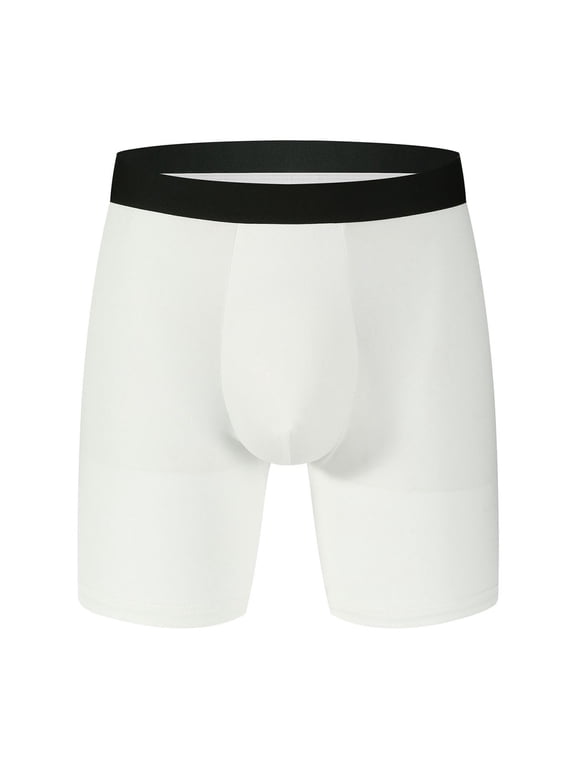 Men’s Boxer Briefs with Ball Pouch Anti Chafing Underwear for Men Comfortable Breathable Sports Performance Long Leg Boxer Briefs White, XL