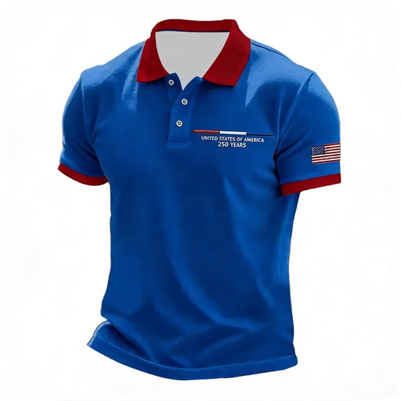 WEIWEN Men's Independence Day Golf Shirts 4th of July American Flag 250 Years Anniversary USA Polo Shirt for Men Big and Tall Tops Blue XL