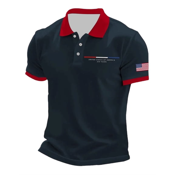 WEIWEN Men's Independence Day Golf Shirts 4th of July American Flag 250 Years Anniversary USA Polo Shirt for Men Big and Tall Tops Navy 4XL