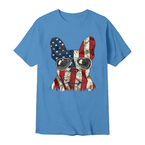 WEIWEN Mens 4th of July T-Shirts Loose Funny Dog USA Flag Printed Short Sleeve Basic Tee Shirts Patriotic Oversized Tshirts for Men Cute Tops Light Blue, 4XL