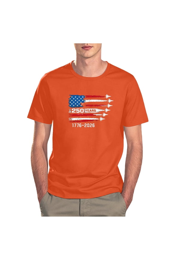 Mens 4th of July Tshirts Big and Tall American Flag Patriotic T Shirts for Man 250 Anniversary USA Shirt Air Force 250 Years 1776-2026 Oversized Tops Men's T-Shirts Orange, XXL