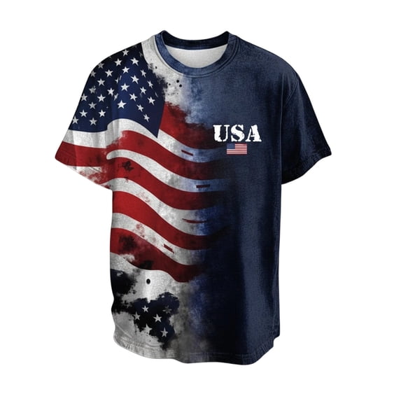 WEIWEN Mens 4th of July Graphic T-Shirts American Flag Shirts for Men USA 4th of July T-Shirt Memorial Day Patriotic Tee Tops Dark Blue, XXXXL