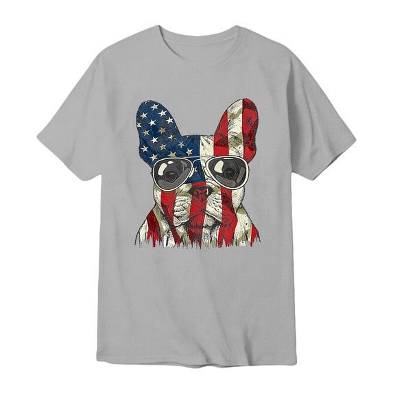WEIWEN Mens 4th of July T-Shirts Loose Funny Dog USA Flag Printed Short Sleeve Basic Tee Shirts Patriotic Oversized Tshirts for Men Cute Tops Grey, L