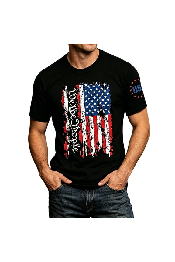 Mens Patriotic Shirts 4th of July T Shirts for Man Big and Tall S-6XL Fourth of July Tshirts Shirts for Men Oversized Tee 250th Anniversary USA Shirt Black, L