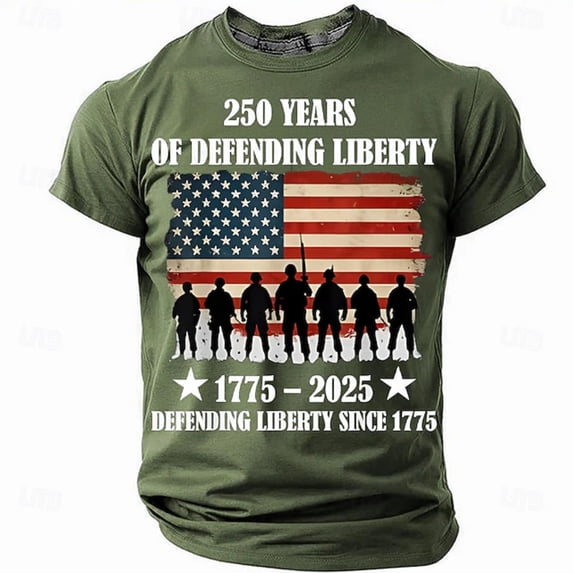 WEIWEN Mens Patriotic T-Shirts Anniversary USA Flag Graphic Tees 4th of July T Shirts fpr Men July 4th Tshirts Independence Day Casual Going Out Tops Army Green, XXL