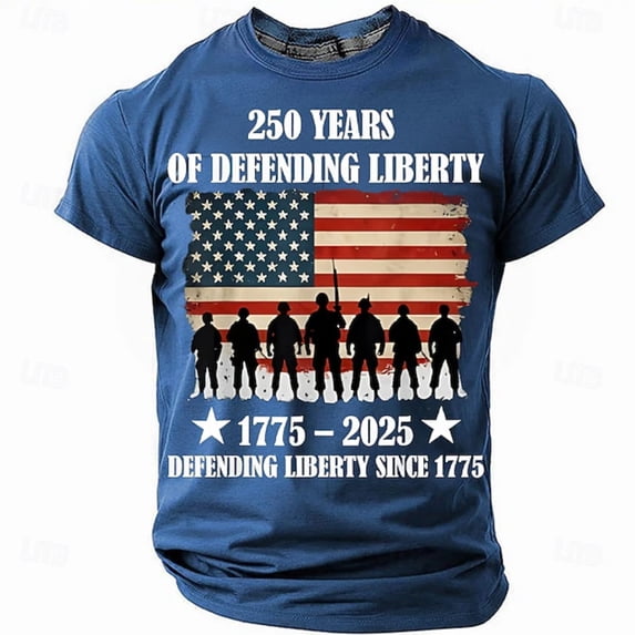 WEIWEN Mens Patriotic T-Shirts Anniversary USA Flag Graphic Tees 4th of July T Shirts fpr Men July 4th Tshirts Independence Day Casual Going Out Tops Blue, XL